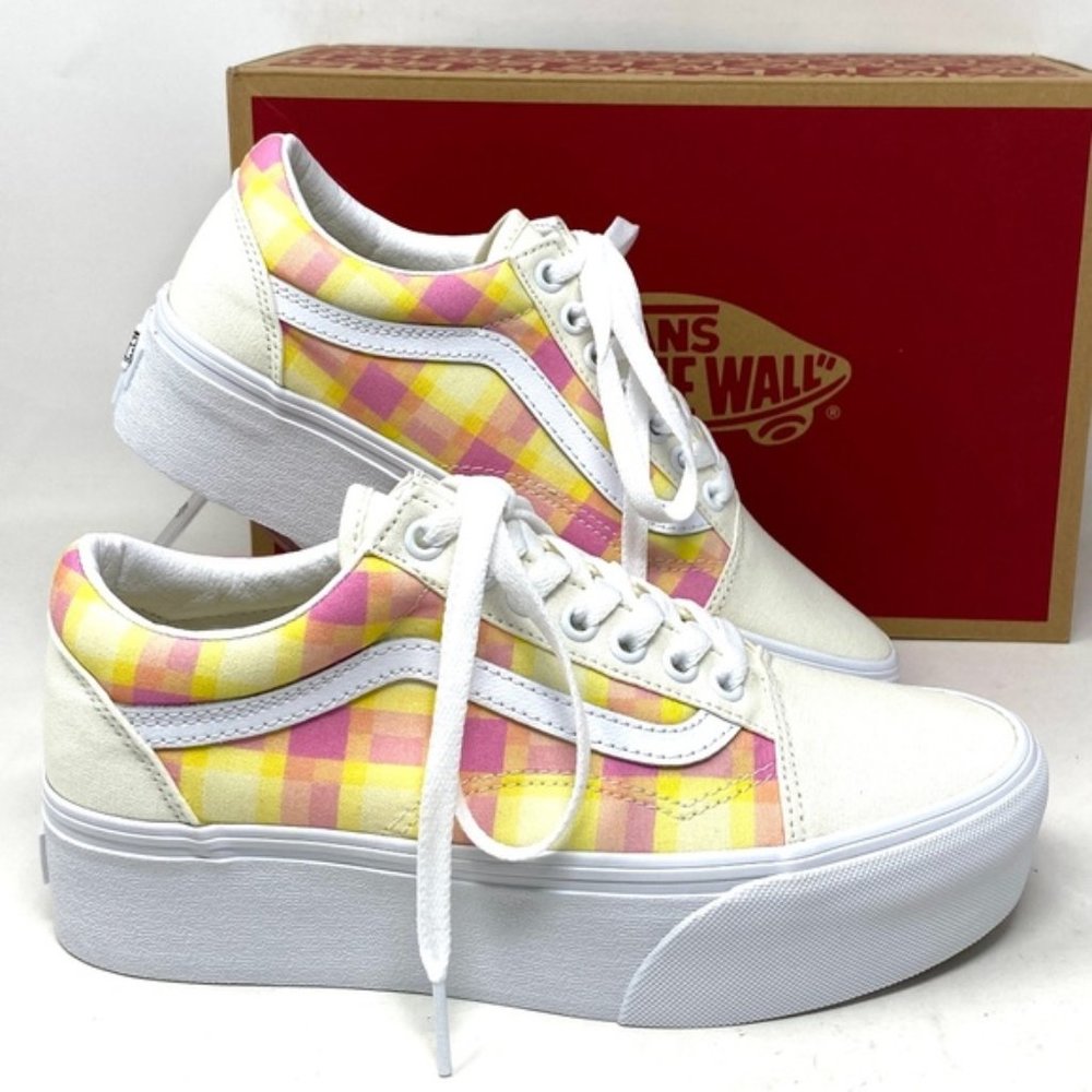 VANS Old Skool Platform Shoes Plaid Multi Sneakers Canvas Women Size VN0A7Q5MGBX